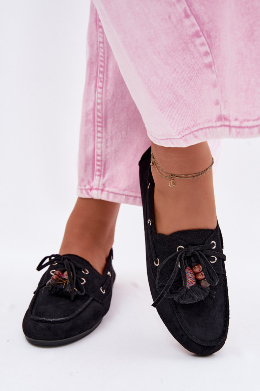 Mocasines negros para mujer con borlas Teresa