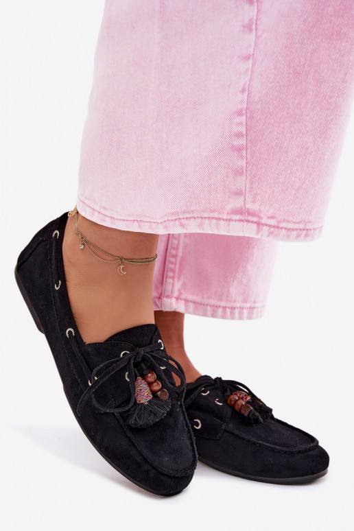 Mocasines negros para mujer con borlas Teresa
