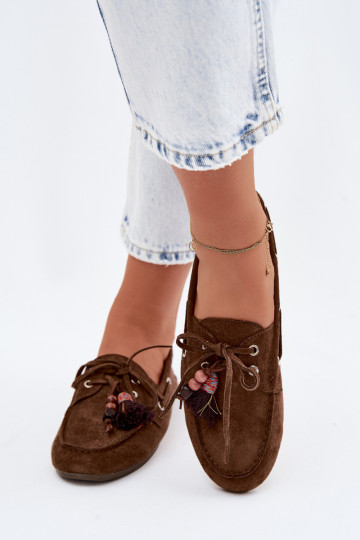 mocasines de mujercon flecosm I color coralikami color marrón Teresa 2