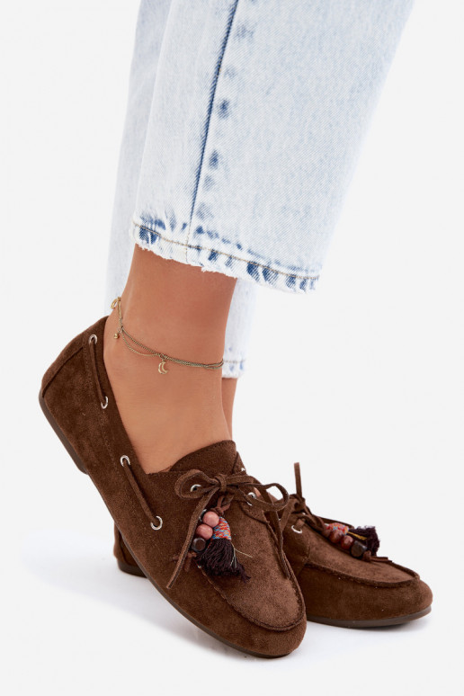 mocasines de mujercon flecosm I color coralikami color marrón Teresa