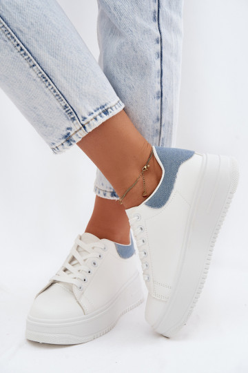 Zapatillas blancas y azules para mujer con plataforma de cuero sintético Calinae