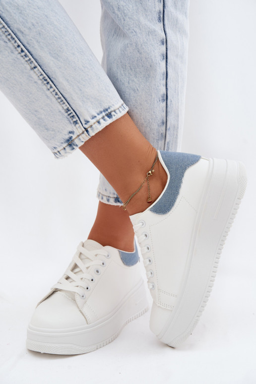 Zapatillas blancas y azules para mujer con plataforma de cuero sintético Calinae