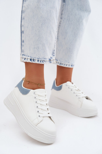 Zapatillas blancas y azules para mujer con plataforma de cuero sintético Calinae 2