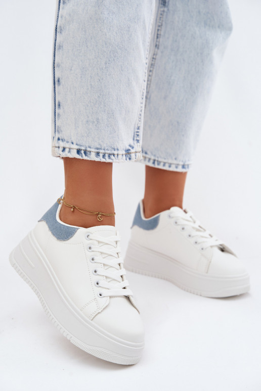Zapatillas blancas y azules para mujer con plataforma de cuero sintético Calinae