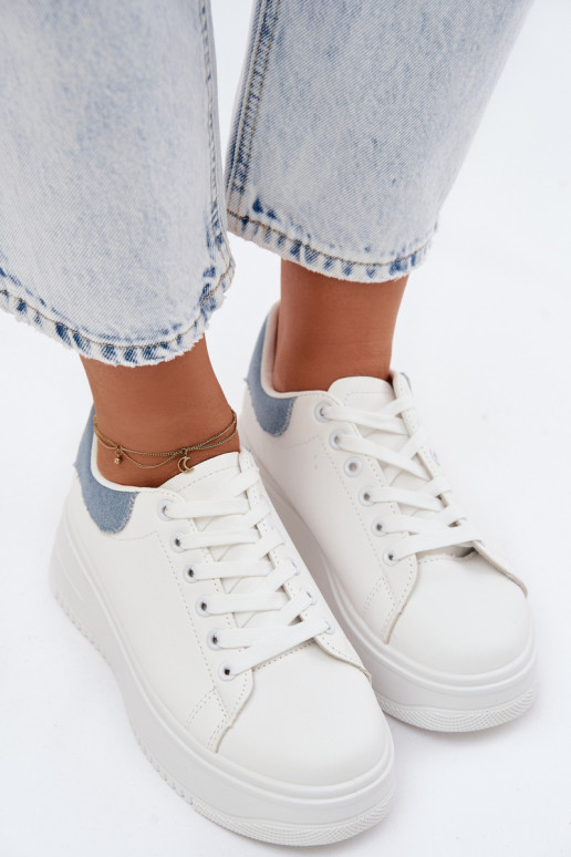 Zapatillas blancas y azules para mujer con plataforma de cuero sintético Calinae