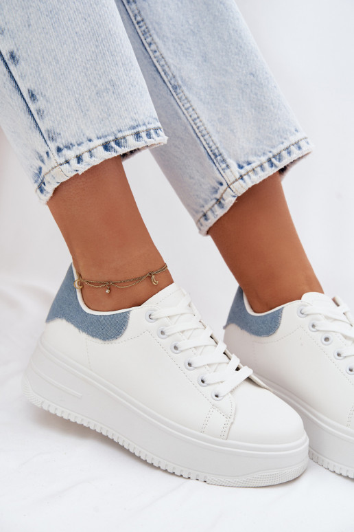 Zapatillas blancas y azules para mujer con plataforma de cuero sintético Calinae