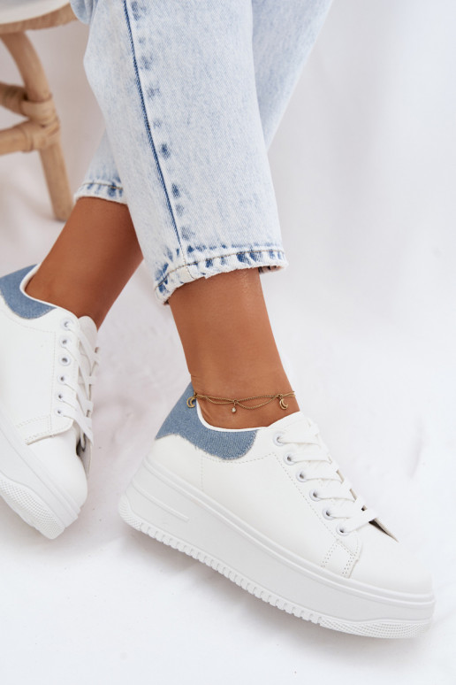 Zapatillas blancas y azules para mujer con plataforma de cuero sintético Calinae