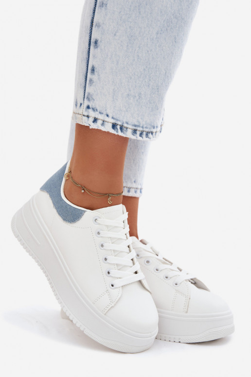 Zapatillas blancas y azules para mujer con plataforma de cuero sintético Calinae