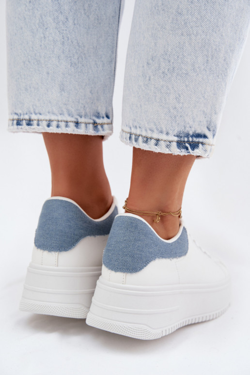 Zapatillas blancas y azules para mujer con plataforma de cuero sintético Calinae