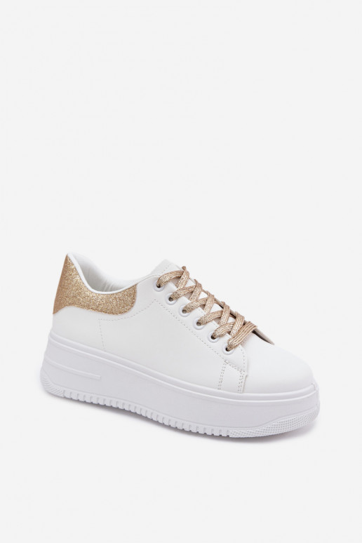 Zapatillas blancas y doradas para mujer con plataforma y brillo de cuero sintético Calinae