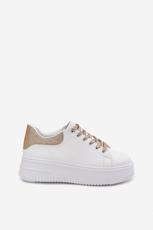 Zapatillas blancas y doradas para mujer con plataforma y brillo de cuero sintético Calinae