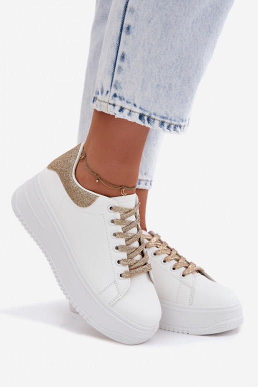 Zapatillas blancas y doradas para mujer con plataforma y brillo de cuero sintético Calinae