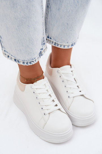 Zapatillas modelo zapatos. Femenino con una plataformaImitacji Skóry Blanco-beige Calinae
