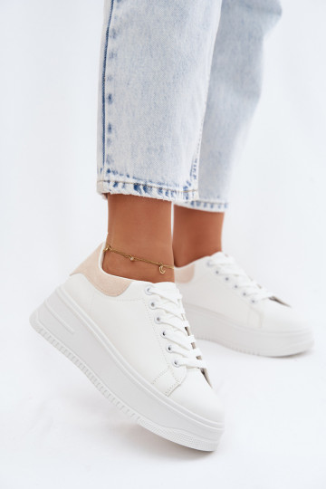 Zapatillas modelo zapatos. Femenino con una plataformaImitacji Skóry Blanco-beige Calinae 2
