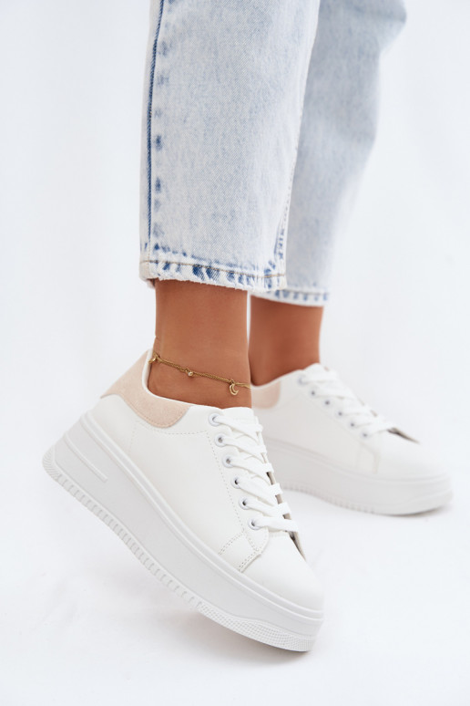 Zapatillas modelo zapatos. Femenino con una plataformaImitacji Skóry Blanco-beige Calinae