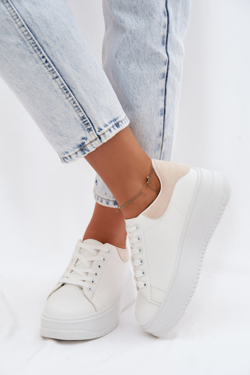 Zapatillas modelo zapatos. Femenino con una plataformaImitacji Skóry Blanco-beige Calinae