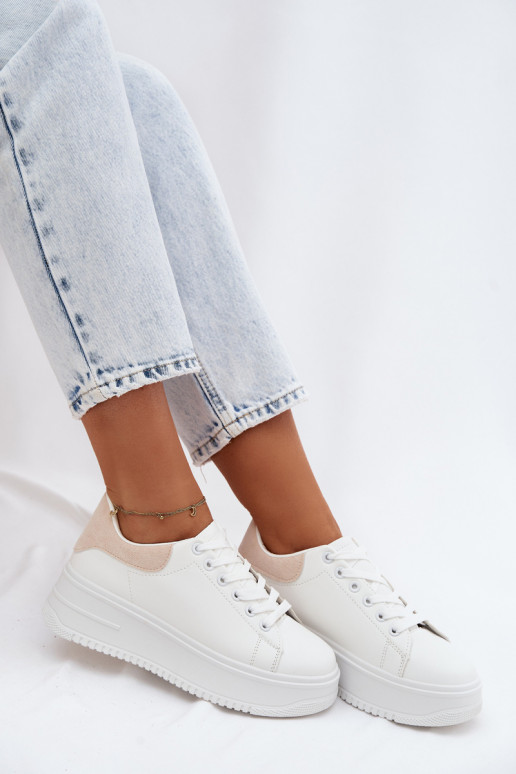Zapatillas modelo zapatos. Femenino con una plataformaImitacji Skóry Blanco-beige Calinae