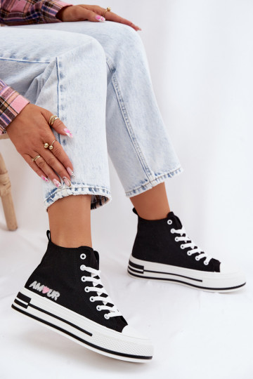 Zapatos casual negros de caña alta con plataforma Liline