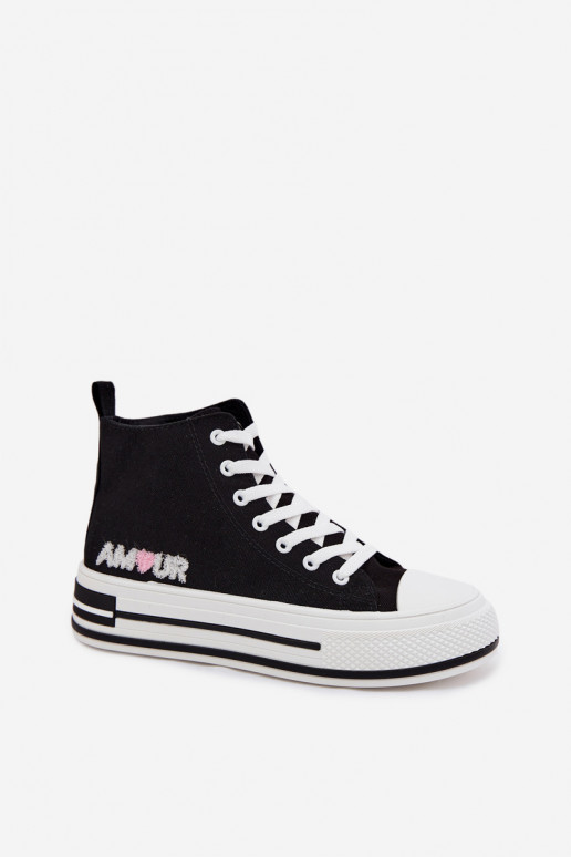 Zapatos casual negros de caña alta con plataforma Liline