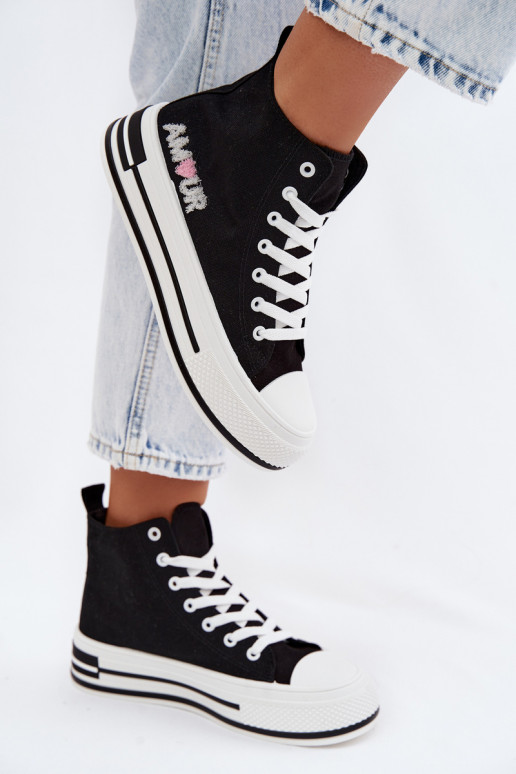 Zapatos casual negros de caña alta con plataforma Liline