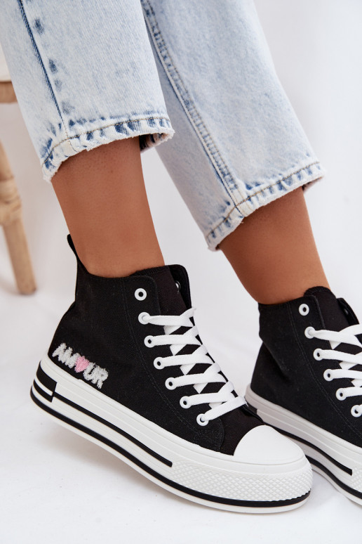 Zapatos casual negros de caña alta con plataforma Liline