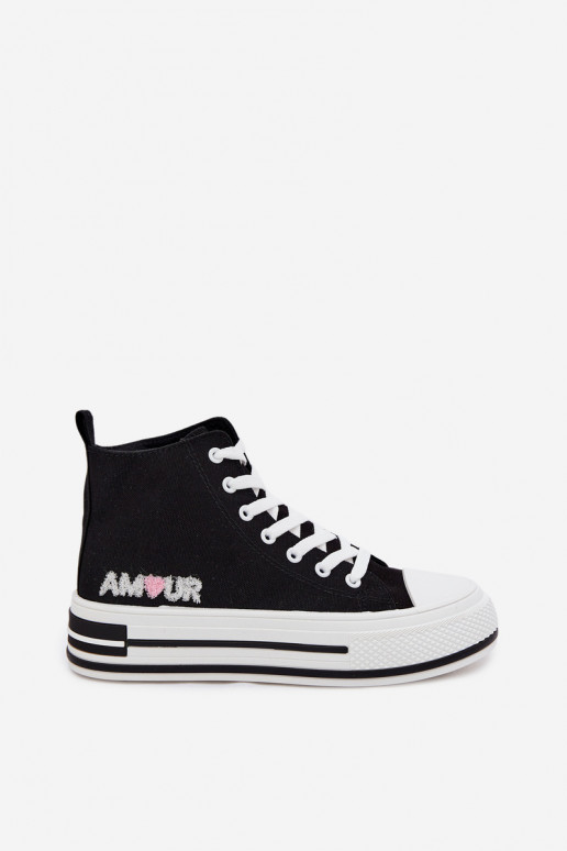 Zapatos casual negros de caña alta con plataforma Liline