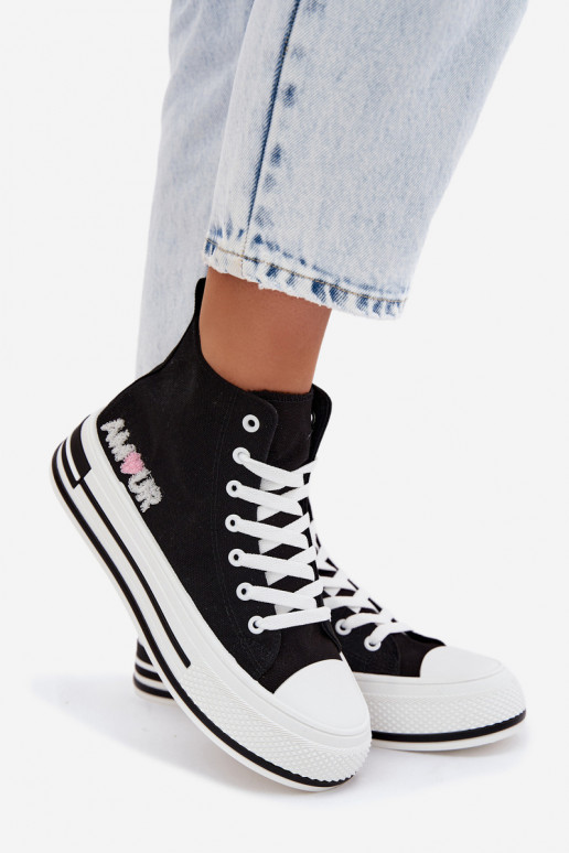 Zapatos casual negros de caña alta con plataforma Liline