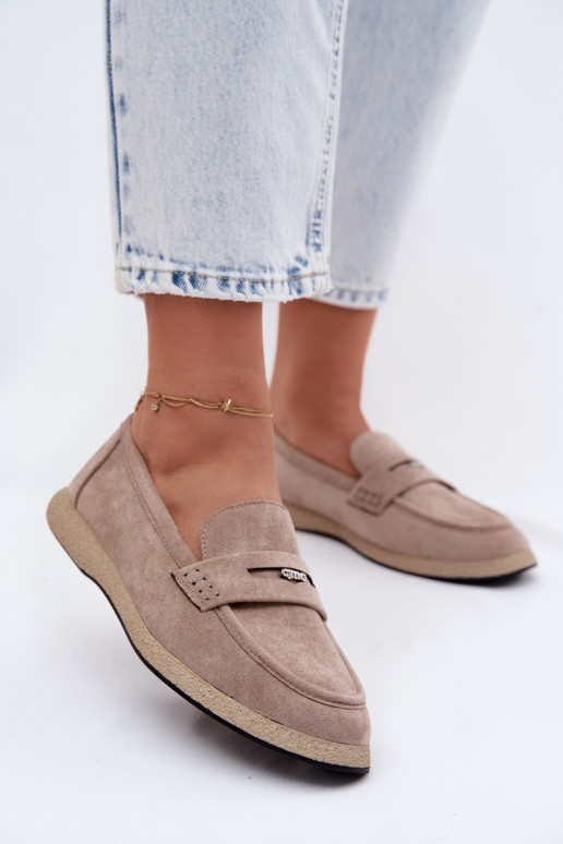 Mocasines de ante sintético color arena para mujer Vinceza 62273