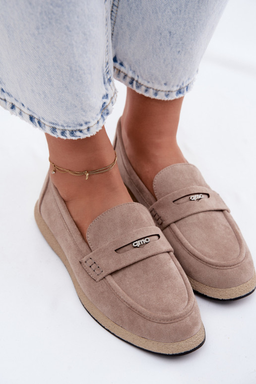 Mocasines de ante sintético color arena para mujer Vinceza 62273