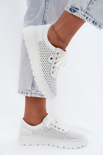 Zapatos de cuero perforados blancos para mujer Vinceza 79629
