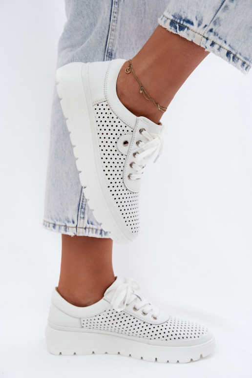 Piel con elementos calados zapatos Femenino Vinceza 79629 el color blanco