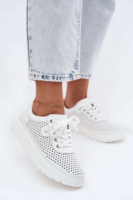 Piel con elementos calados zapatos Femenino Vinceza 79629 el color blanco