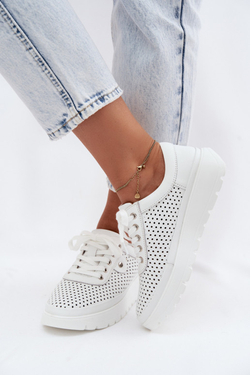 Zapatos de cuero perforados blancos para mujer Vinceza 79629