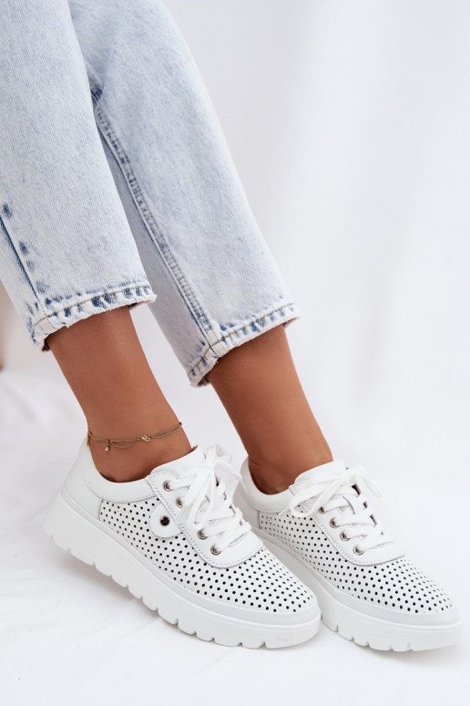 Zapatos de cuero perforados blancos para mujer Vinceza 79629