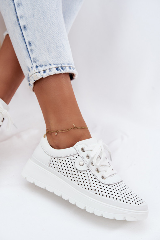 Zapatos de cuero perforados blancos para mujer Vinceza 79629