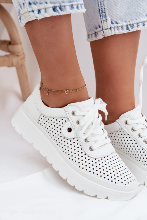 Piel con elementos calados zapatos Femenino Vinceza 79629 el color blanco