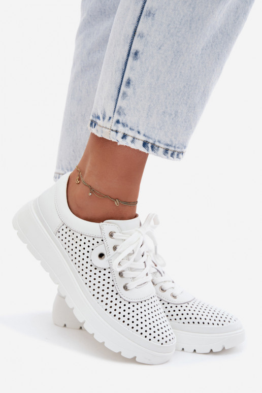 Piel con elementos calados zapatos Femenino Vinceza 79629 el color blanco