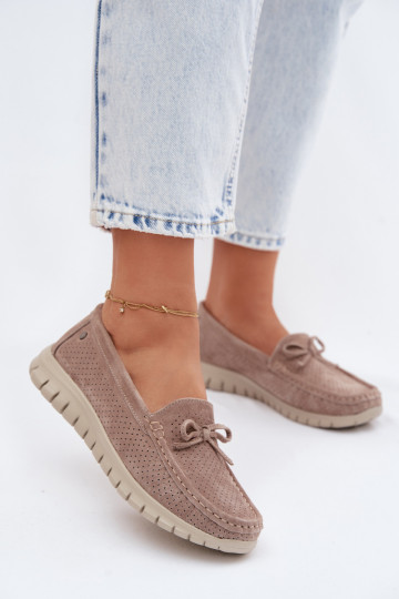 Mocasines de ante sintético color arena para mujer con lazos Vinceza 95401 2