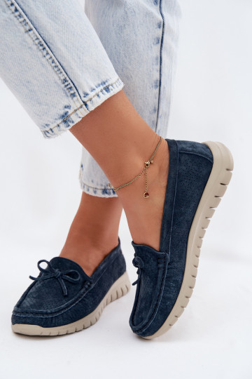 Mocasines de ante sintético azul oscuro para mujer con lazos Vinceza 95401