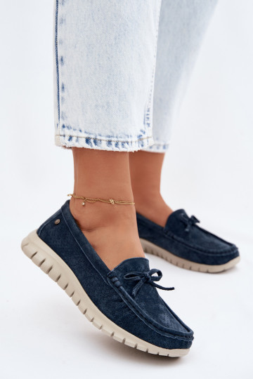 Mocasines de ante sintético azul oscuro para mujer con lazos Vinceza 95401 2