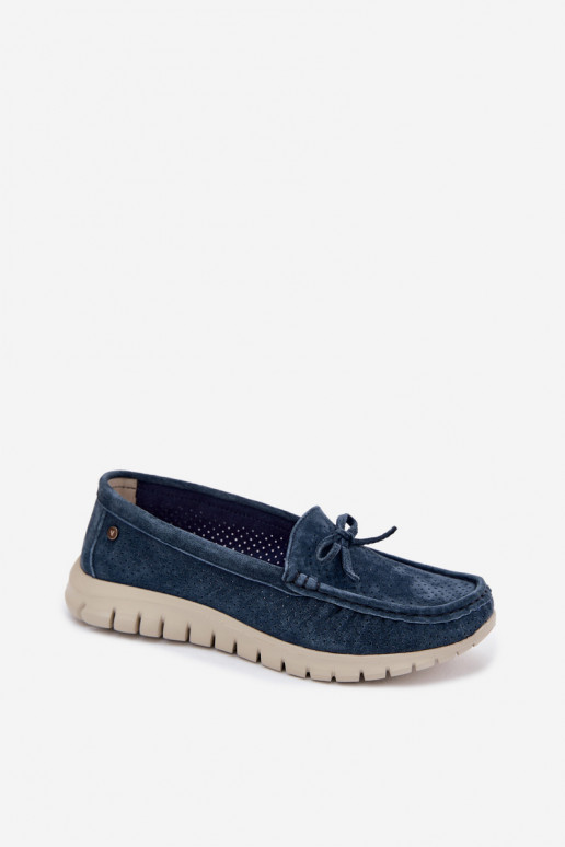 Mocasines de ante sintético azul oscuro para mujer con lazos Vinceza 95401