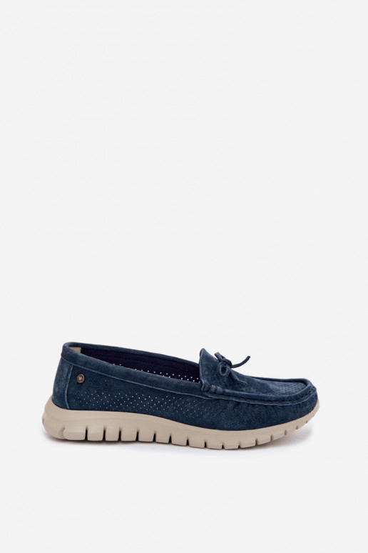 Mocasines de ante sintético azul oscuro para mujer con lazos Vinceza 95401