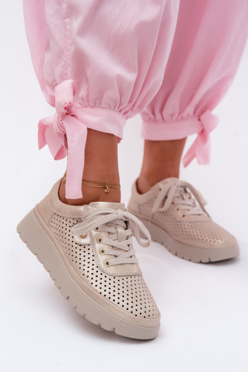 Zapatos de cuero perforados dorados para mujer Vinceza 79629