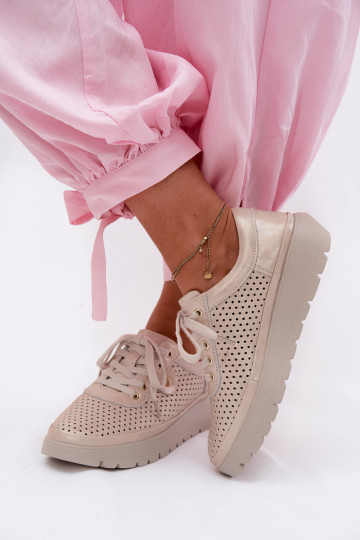Zapatos de cuero perforados dorados para mujer Vinceza 79629 2