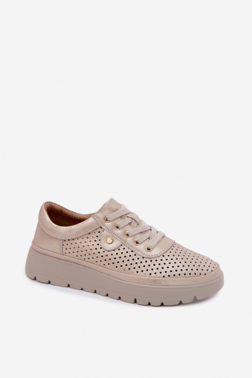 Zapatos de cuero perforados dorados para mujer Vinceza 79629