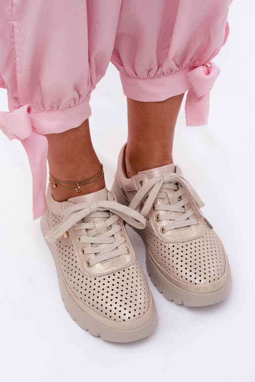 Zapatos de cuero perforados dorados para mujer Vinceza 79629