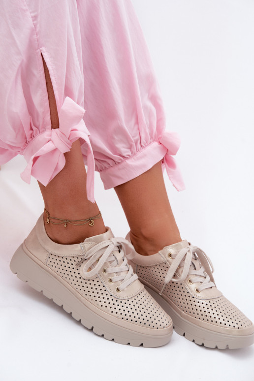 Zapatos de cuero perforados dorados para mujer Vinceza 79629