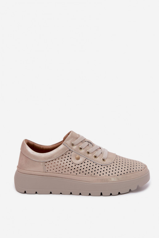 Zapatos de cuero perforados dorados para mujer Vinceza 79629