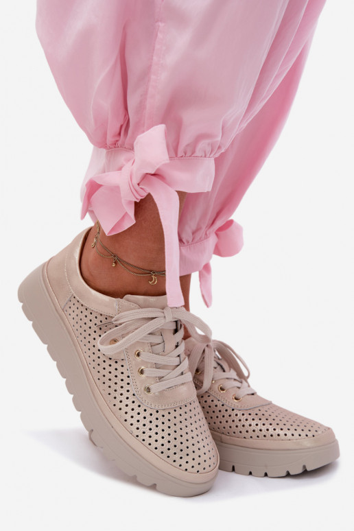 Zapatos de cuero perforados dorados para mujer Vinceza 79629