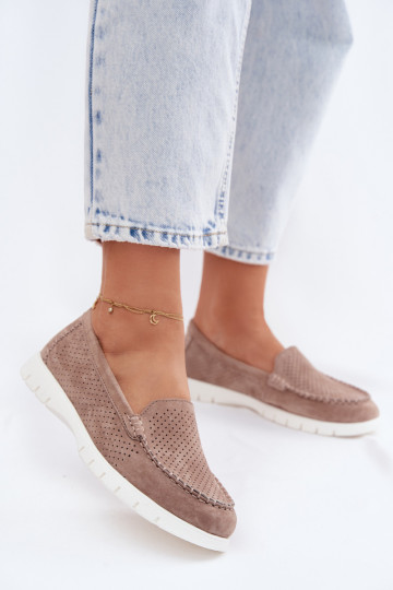 Mocasines de ante sintético color arena para mujer Vinceza 95360